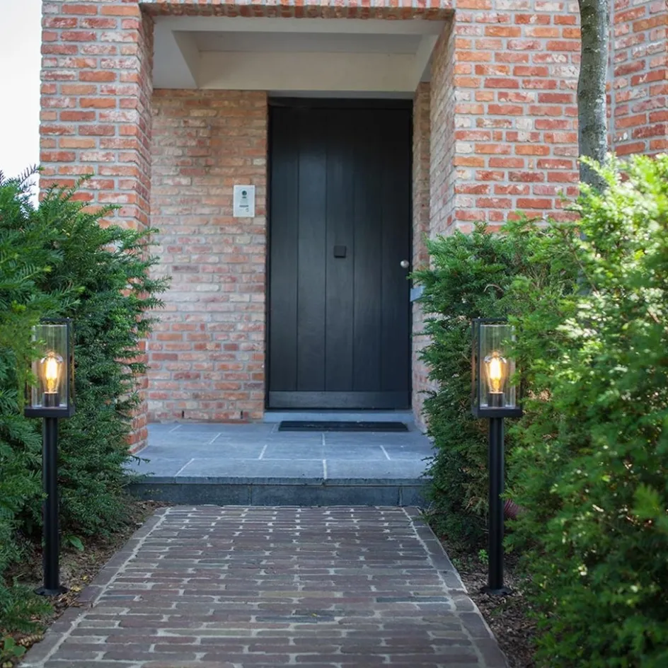 Moderne buitenlamp lantaarn op paal zwart met helder glas>Straluma New