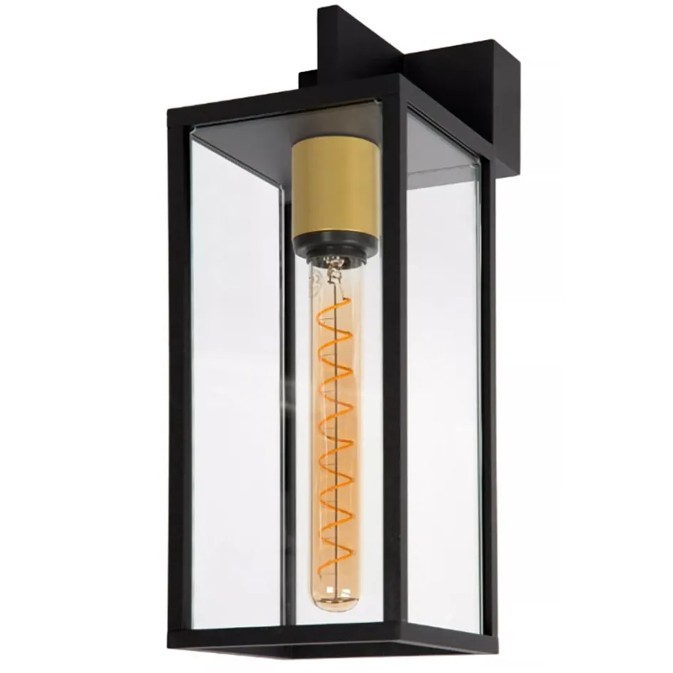 Moderne buitenlamp rechthoek zwart met goud IP54>Straluma Hot