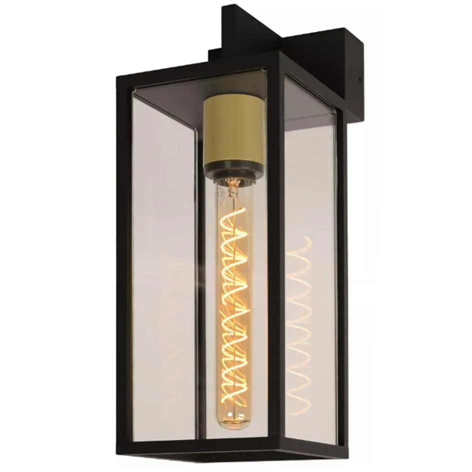 Moderne buitenlamp rechthoek zwart met goud IP54>Straluma Hot