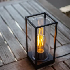 Moderne buitenlamp tafel zwart aluminium met helder glas><noscript><img width=