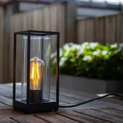 Moderne buitenlamp tafel zwart aluminium met helder glas><noscript><img width=