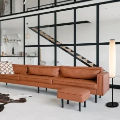 Moderne design vloerlamp zwart met opaal glas dim to warm><noscript><img width=