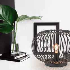 Moderne draad tafellamp rond mat zwart><noscript><img width=