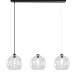 Moderne eettafelhanglamp zwart met helder glas>Straluma Discount