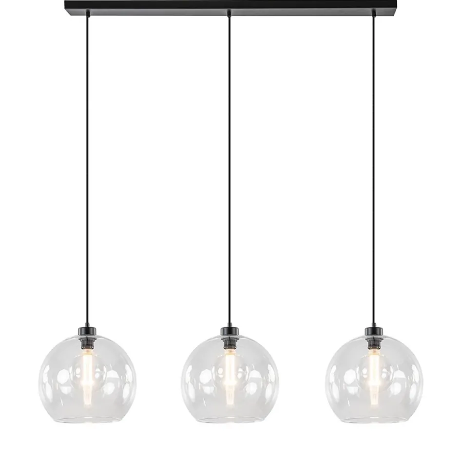 Moderne eettafelhanglamp zwart met helder glas>Straluma Discount
