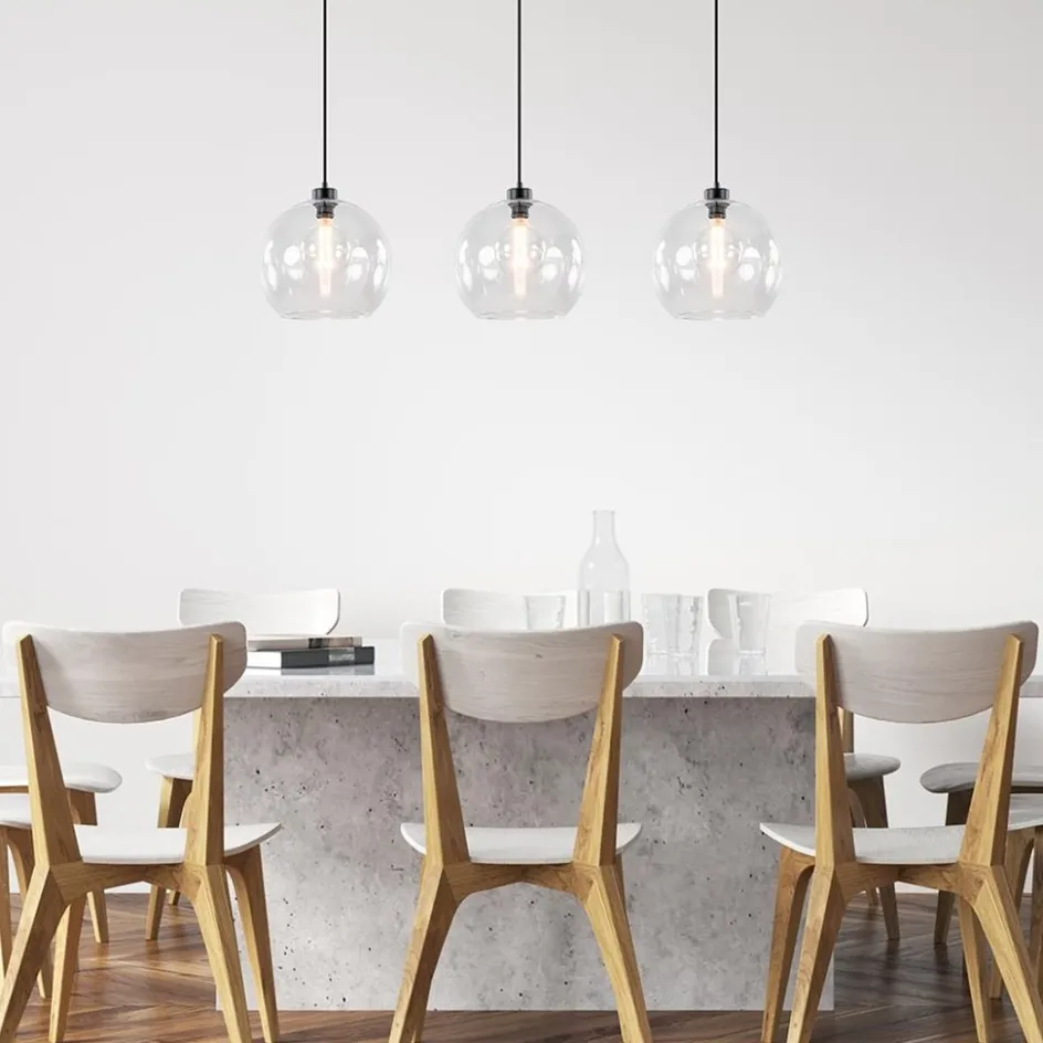 Moderne eettafelhanglamp zwart met helder glas>Straluma Discount