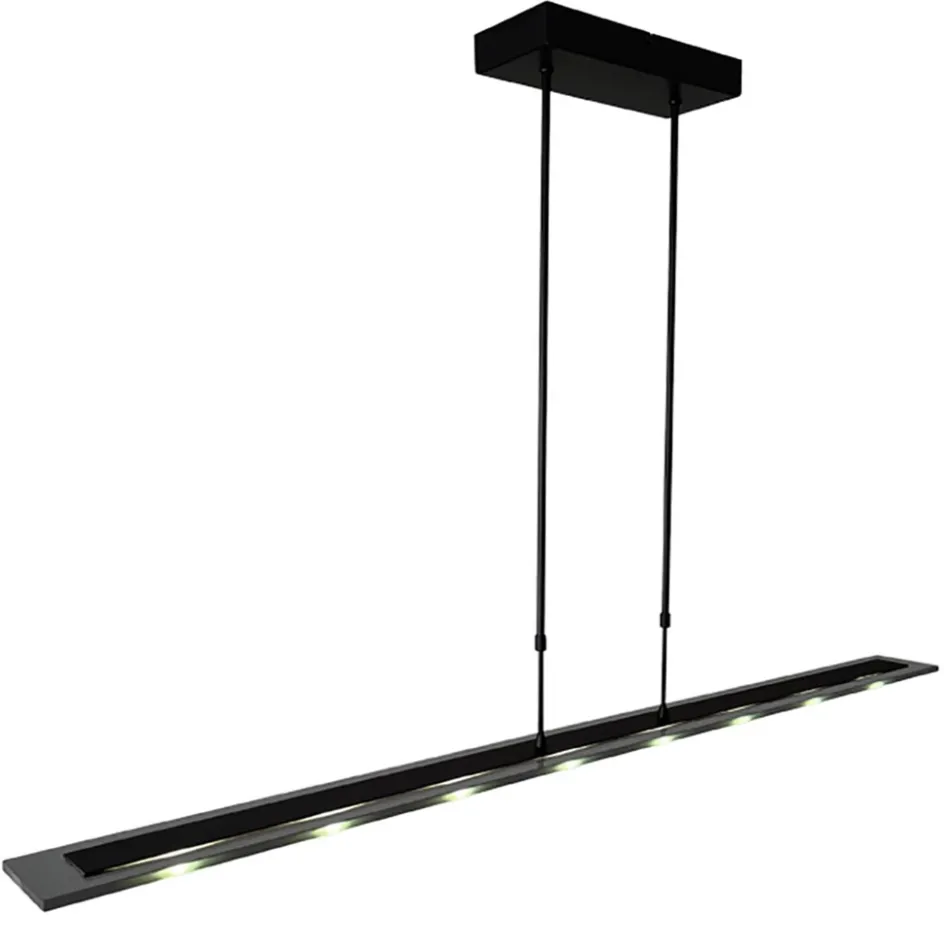 Moderne LED hanglamp balk mat zwart met smoke glas>Straluma