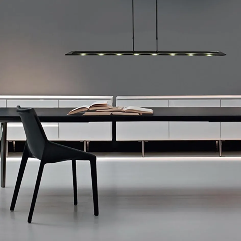 Moderne LED hanglamp balk mat zwart met smoke glas>Straluma