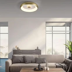 Moderne LED plafondlamp mat goud met remote dimbaar><noscript><img width=