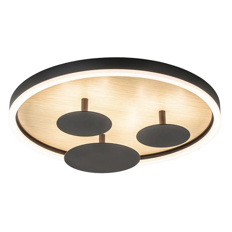 Moderne LED plafondlamp zwart met houtlook 40 cm dimbaar>Straluma Sale