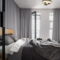 Moderne LED plafondlamp zwart met houtlook 40 cm dimbaar><noscript><img width=