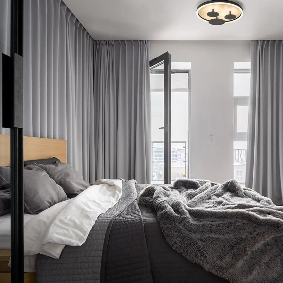 Moderne LED plafondlamp zwart met houtlook 40 cm dimbaar>Straluma Sale