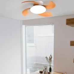 Moderne LED plafondventilator wit met houten bladen><noscript><img width=