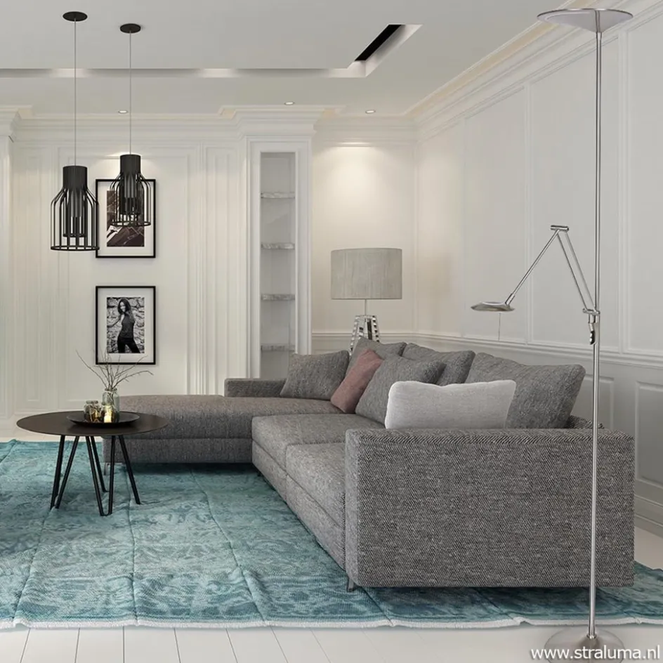 Moderne LED uplighter met leeslamp geborsteld staal>Straluma Sale