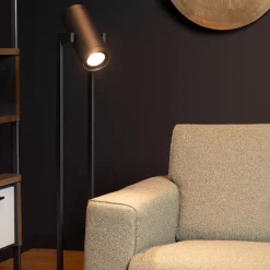 Moderne LED vloerlamp mat zwart met kantelbare spot><noscript><img width=