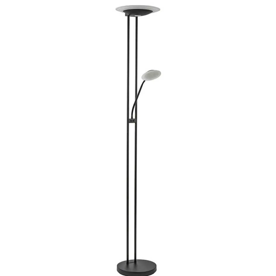Moderne LED vloerlamp met uplighter en leeslamp mat zwart>Straluma Online