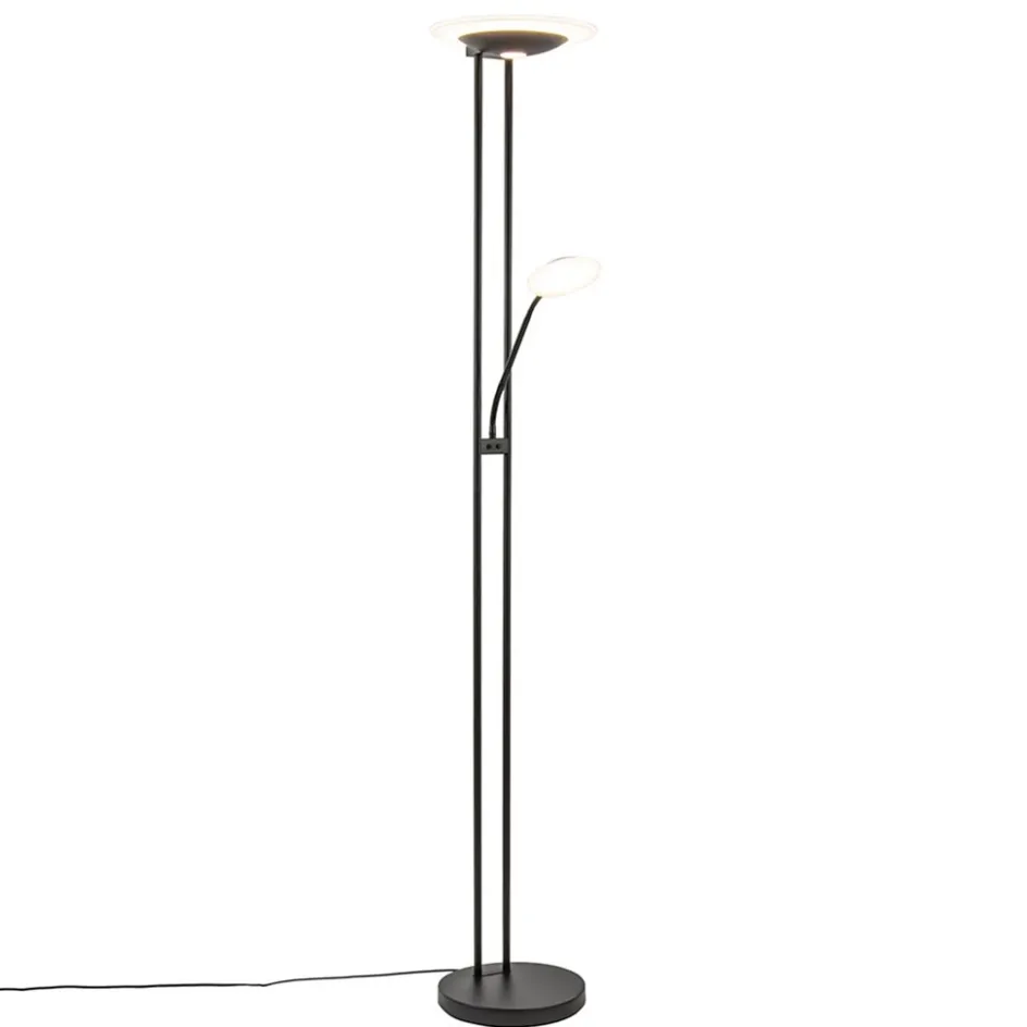 Moderne LED vloerlamp met uplighter en leeslamp mat zwart>Straluma Online