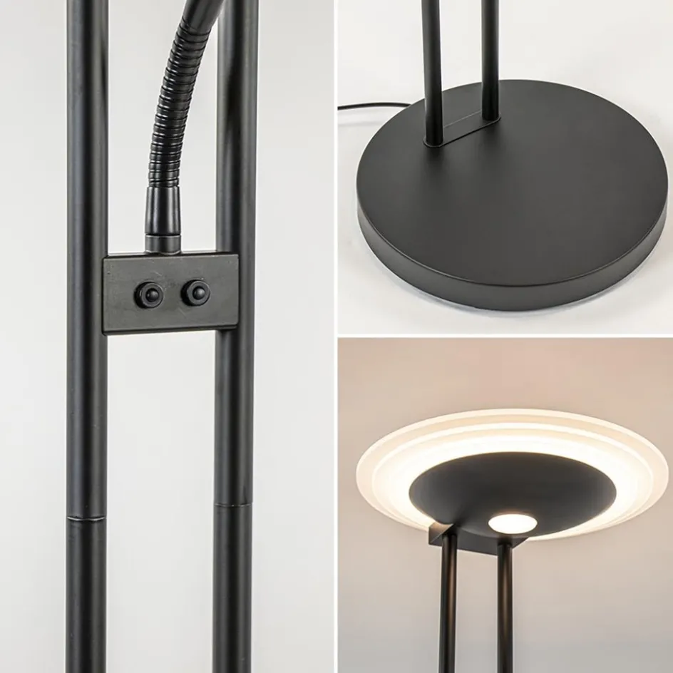 Moderne LED vloerlamp met uplighter en leeslamp mat zwart>Straluma Online