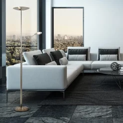 Moderne LED vloerlamp nikkel met uplighter en leeslamp><noscript><img width=