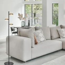 Moderne LED vloerlamp zwart/champagne dimbaar><noscript><img width=