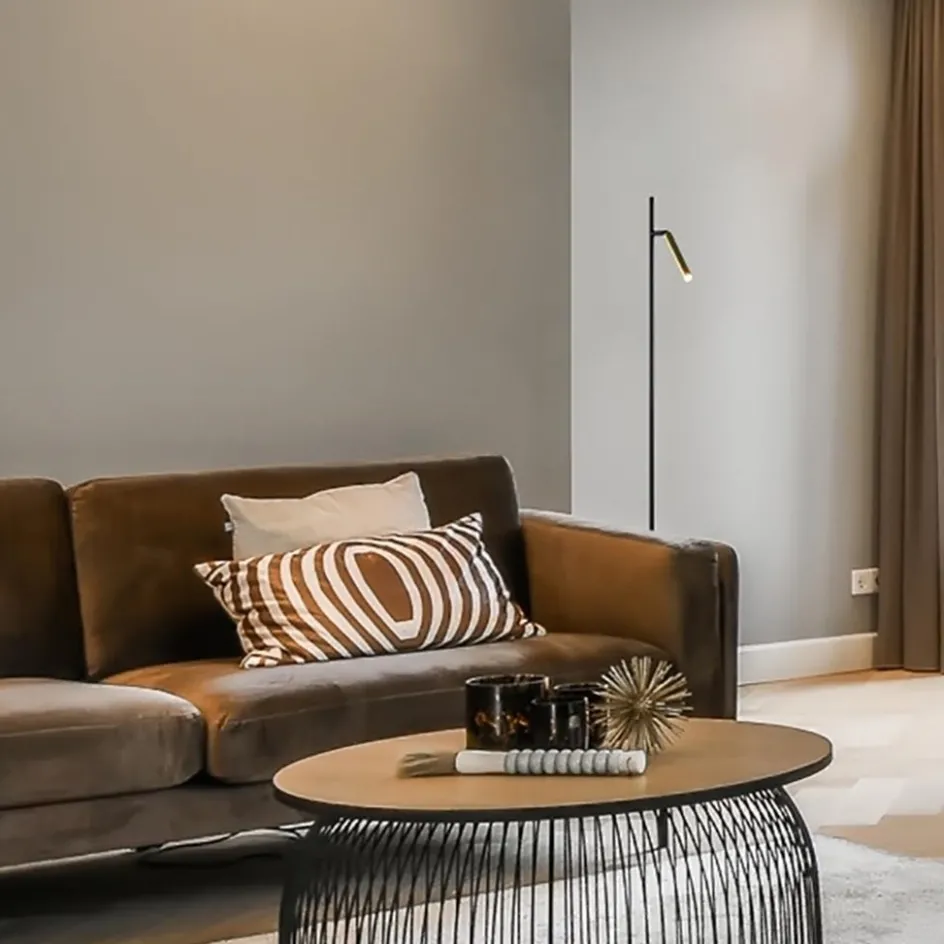 Moderne LED vloerlamp zwart met gouden spot>Straluma Discount