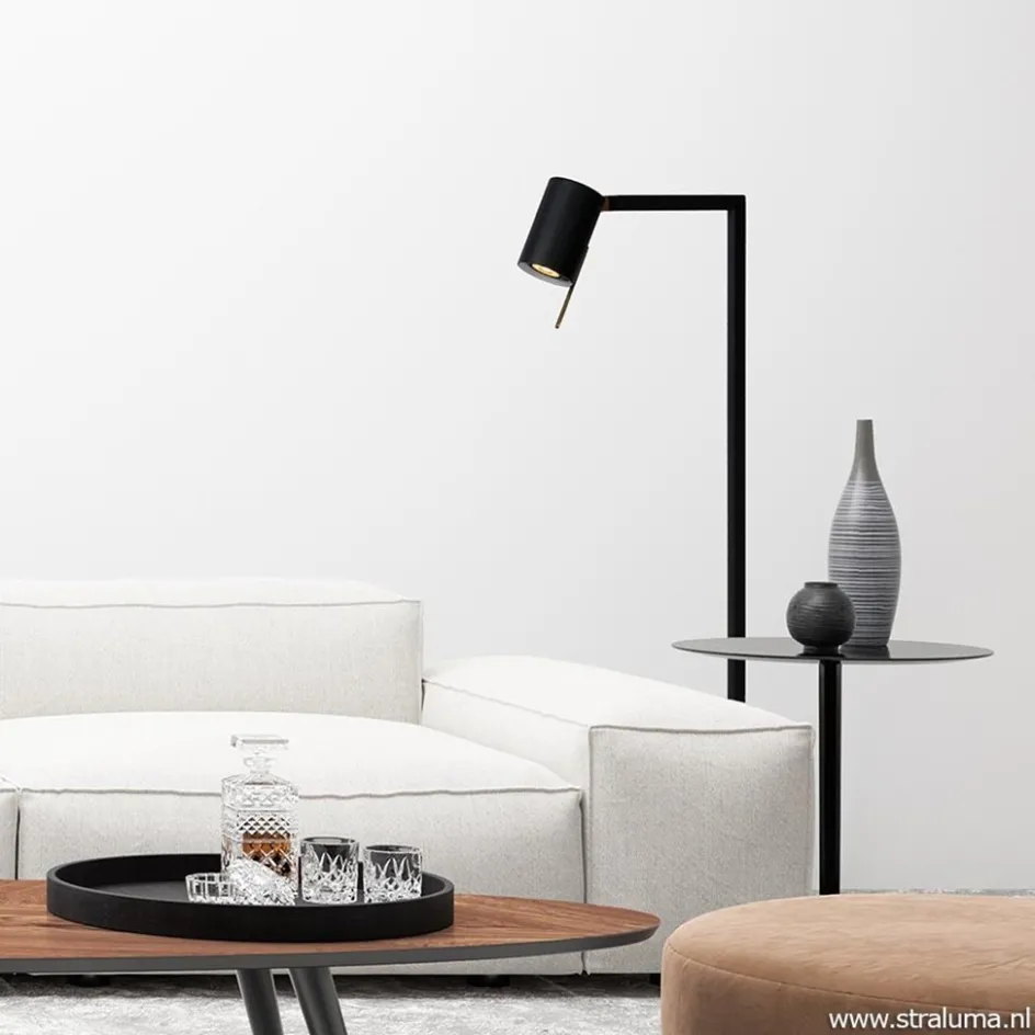 Moderne lees/vloerlamp mat zwart met brons>Straluma Clearance