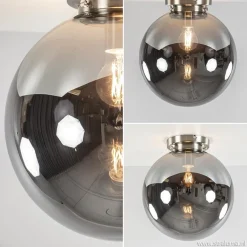 Moderne plafondlamp nikkel met smokey glas><noscript><img width=