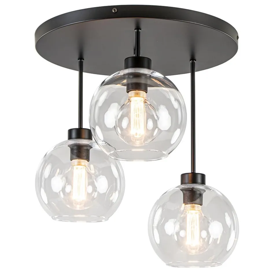 Moderne plafondlamp zwart met 20 cm helder glas>Straluma
