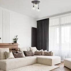 Moderne plafondlamp zwart met 20 cm helder glas><noscript><img width=