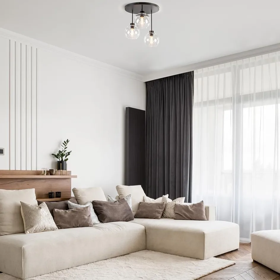 Moderne plafondlamp zwart met 20 cm helder glas>Straluma