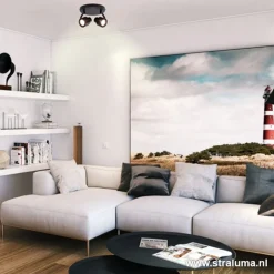 Moderne plafondspot mat zwart 2-lichts></noscript>Straluma