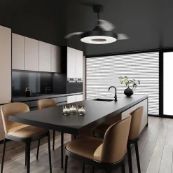 Moderne plafondventilator zwart met dimbaar LED></noscript>Straluma Online