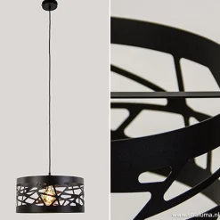Moderne ronde hanglamp zwart metaal><noscript><img width=