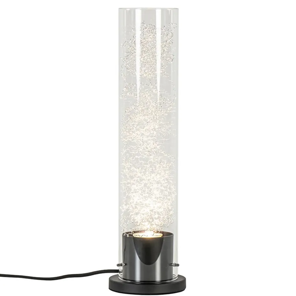 Moderne tafellamp cilinder helder glas met zwart en zilver>Straluma Clearance