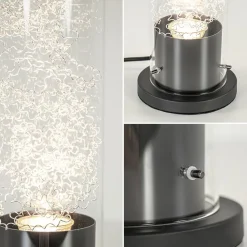 Moderne tafellamp cilinder helder glas met zwart en zilver><noscript><img width=