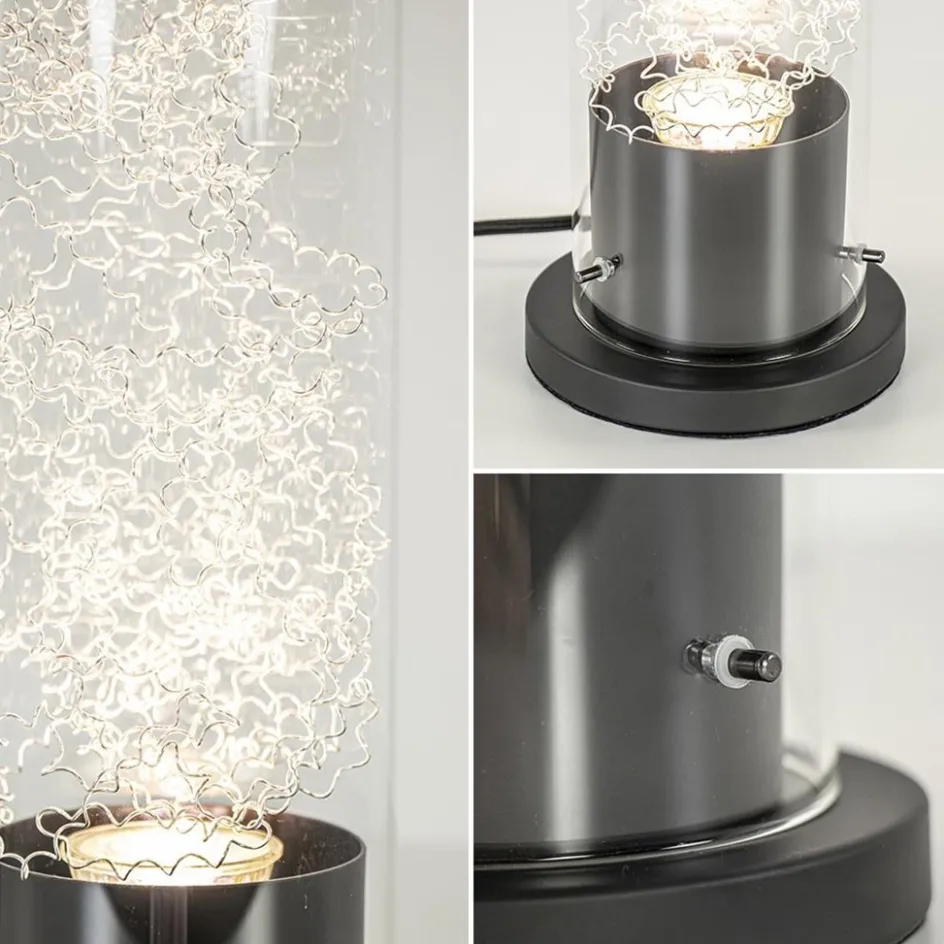 Moderne tafellamp cilinder helder glas met zwart en zilver>Straluma Clearance