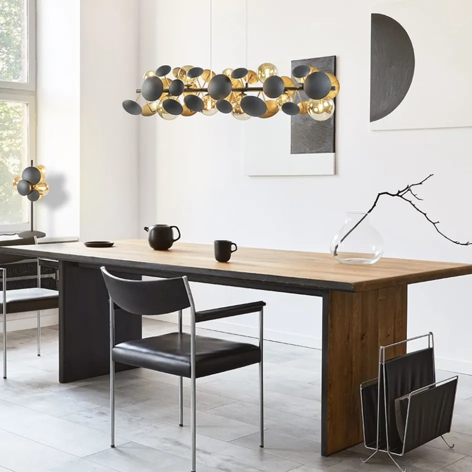 Moderne tafellamp grijs/goud + amber glas>Straluma Sale