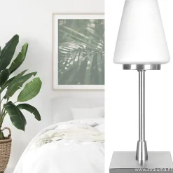 Moderne tafellamp staal/glas met dimmer><noscript><img width=