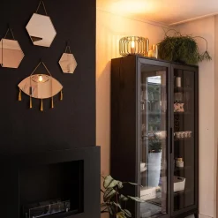 Moderne tafellamp zwart met brons><noscript><img width=