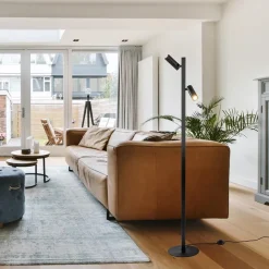 Moderne vloerlamp met verstelbare spots zwart/goud><noscript><img width=