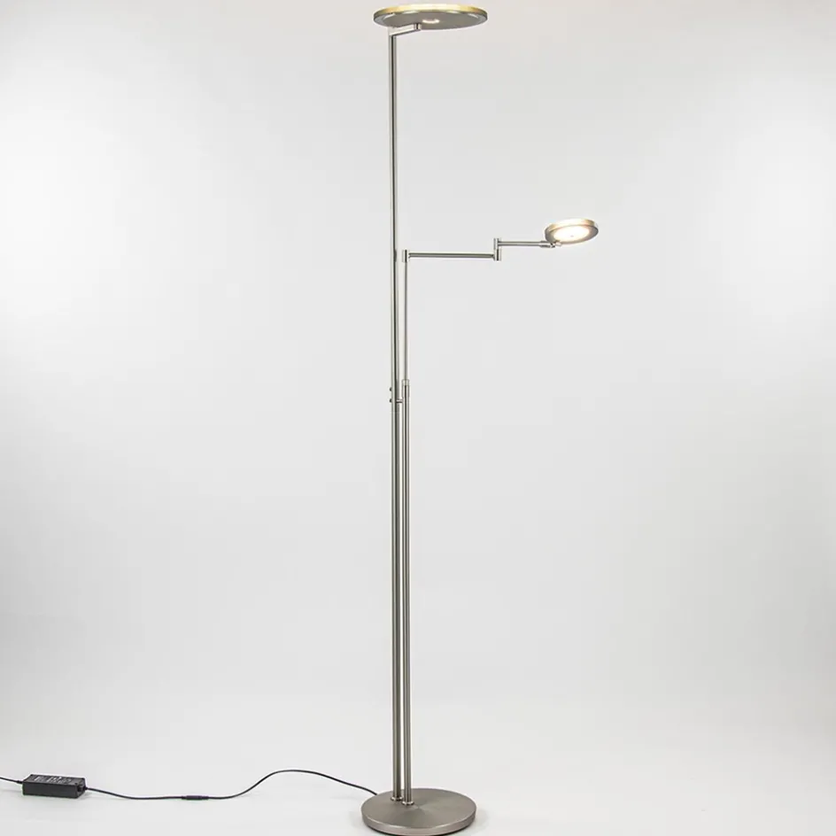 Moderne vloerlamp uplighter staal met smoke glas>Straluma Discount