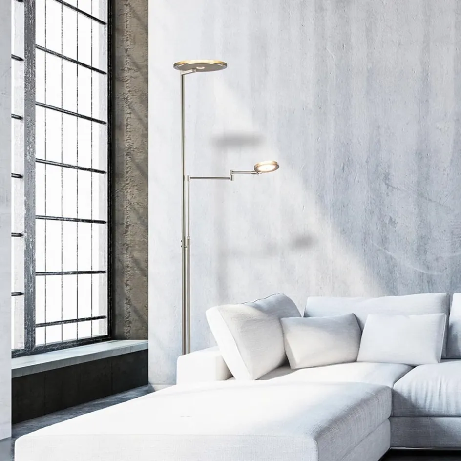 Moderne vloerlamp uplighter staal met smoke glas>Straluma Discount