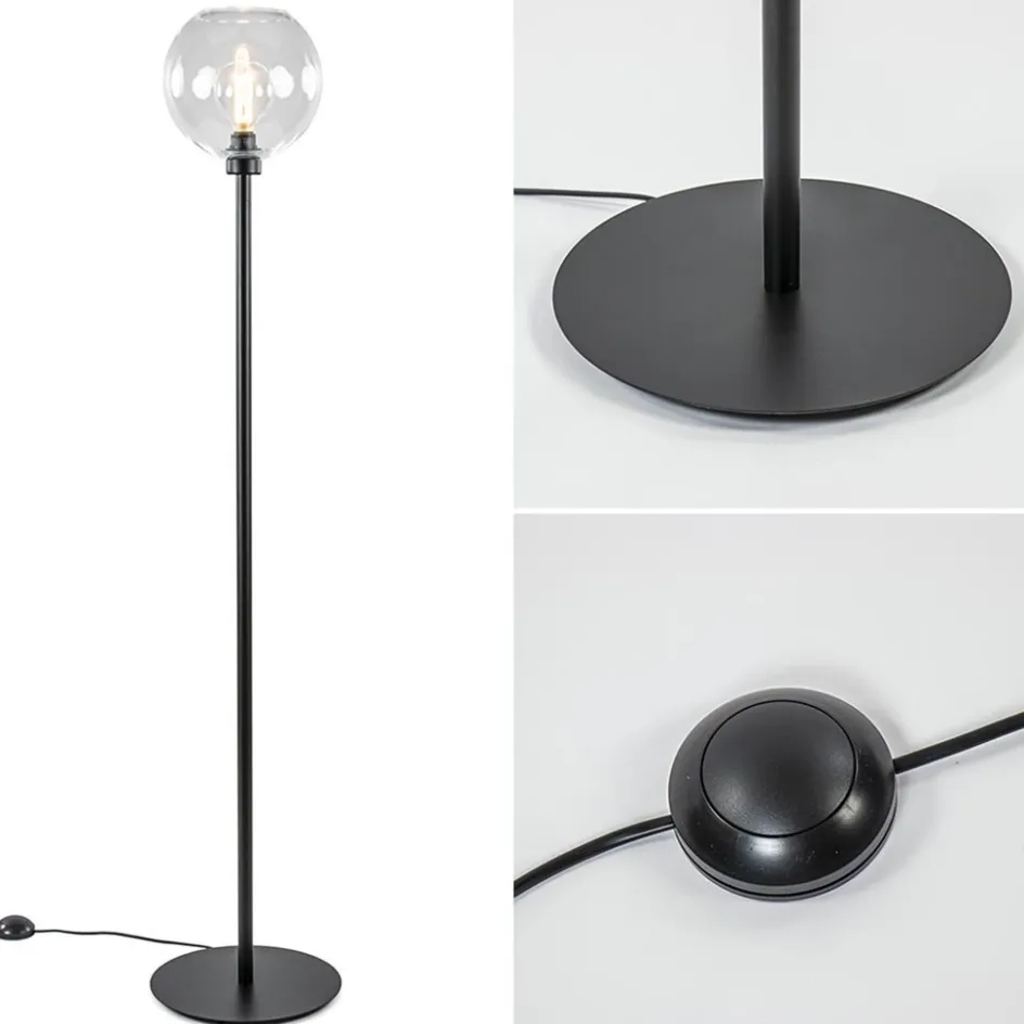 Moderne vloerlamp zwart met helder glazen kap>Straluma Clearance