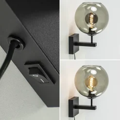 Moderne wandlamp met smoke glazen bol incl. snoer><noscript><img width=