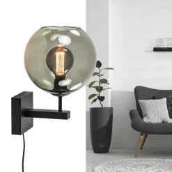Moderne wandlamp met smoke glazen bol incl. snoer><noscript><img width=