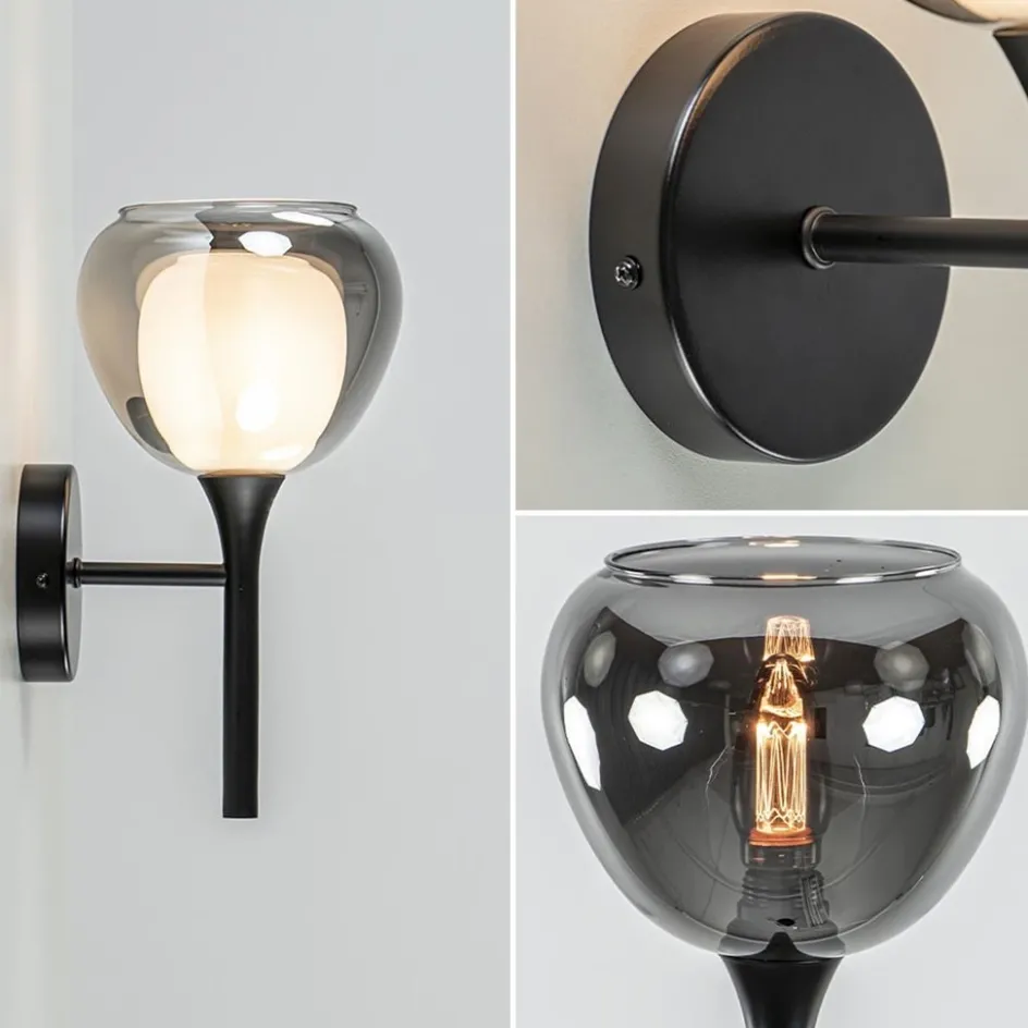 Moderne wandlamp zwart met smoke glas>Straluma Best