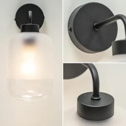 Moderne wandlamp zwart met helder/mat glas><noscript><img width=