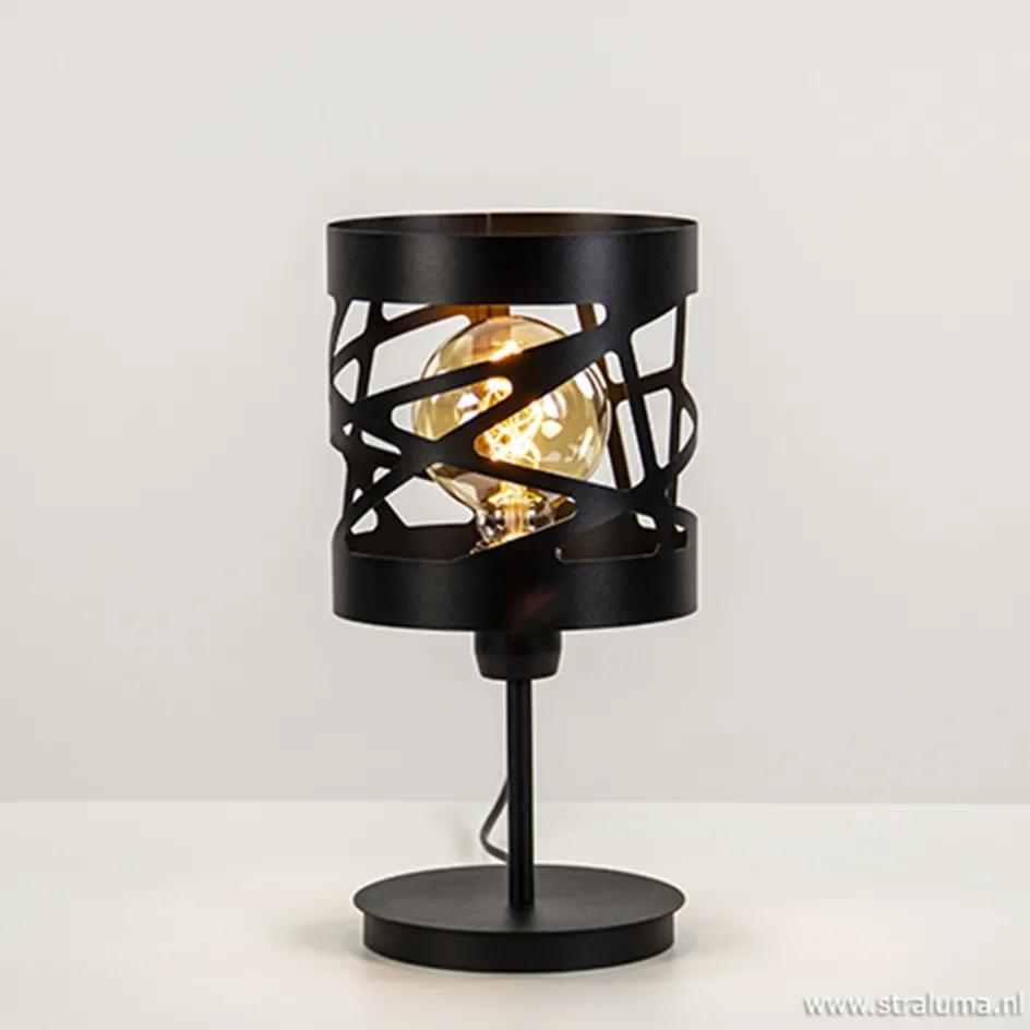 Moderne zwarte tafellamp rond metaal>Straluma Best
