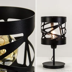 Moderne zwarte tafellamp rond metaal><noscript><img width=