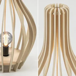 Naturel houten tafel/vloerlamp kegel met zwart><noscript><img width=